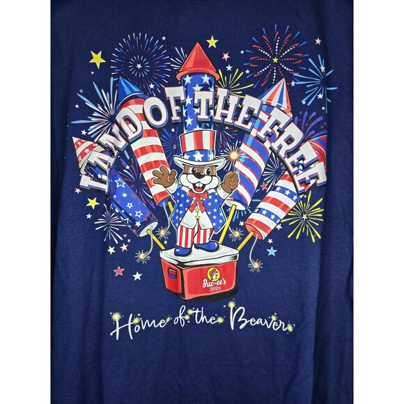 Buc-ee's Shirt Mens 3XL Blue Land of the Free Beaver Patriotic USA Graphic Tee - Picture 3 of 7